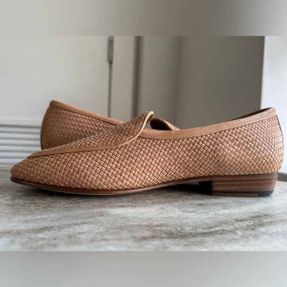 Baudoin & Lange Natural Soft Sagan Woven Leather Loafer 40 7 Belgian Classic Tan - Picture 5 of 10